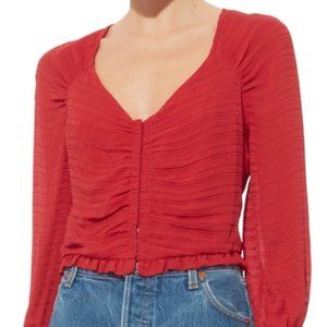NWT Intermix Lillian Shirred Red Silk Blouse, S